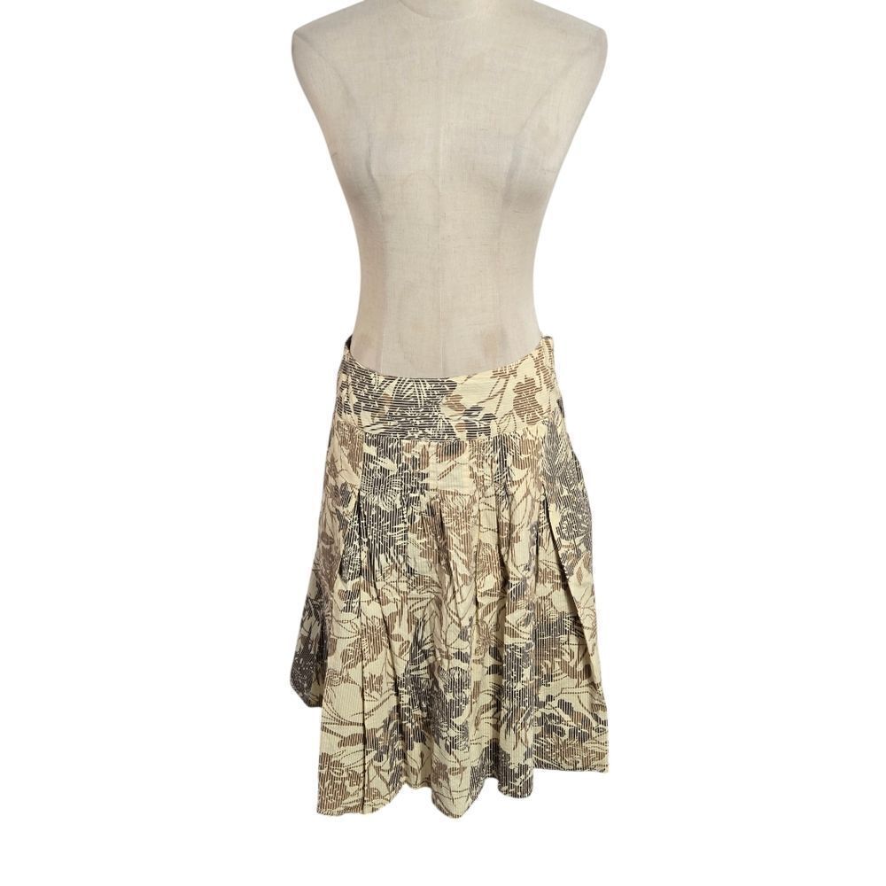 Willi Smith Cream and Brown Pleated Patterned Circle Skirt